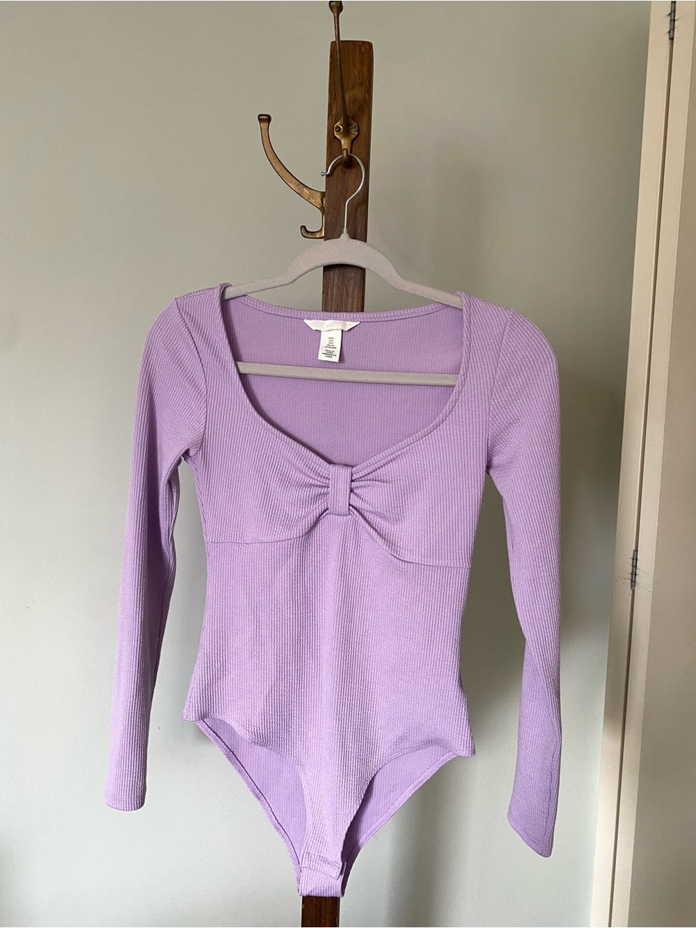 H&M Lilac Ribbed Long-Sleeve Bodysuit with Front Knot